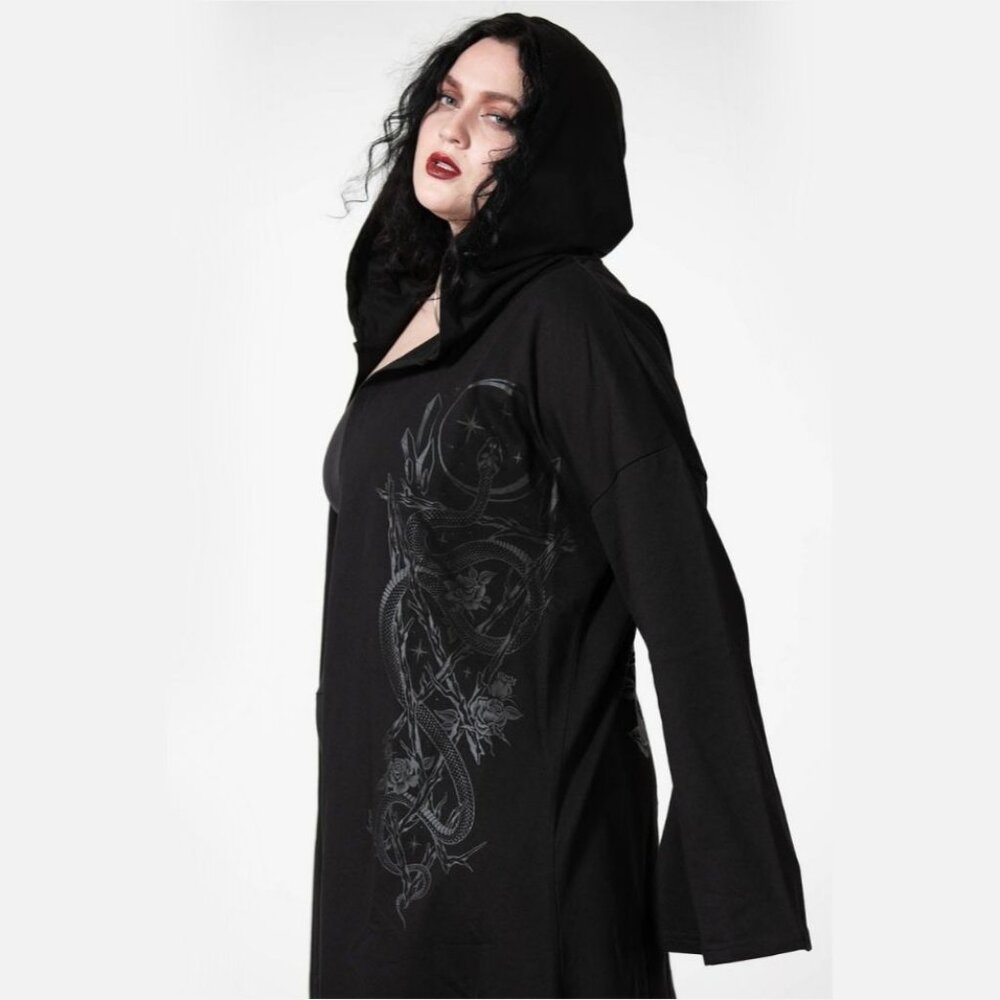 Killstar ✦ Lunar Wizard Hooded Cardigan ✦ Black Drape Hem Alt-Core Goth 2XL NWT - Picture 6 of 9